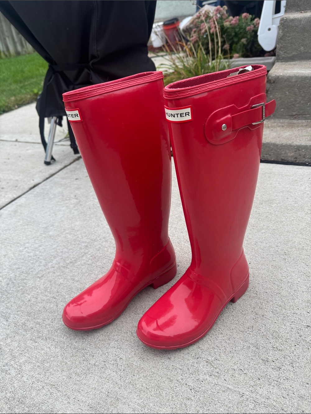 Hunter Red Gloss Tall Women's Rain Boots with Side Buckle